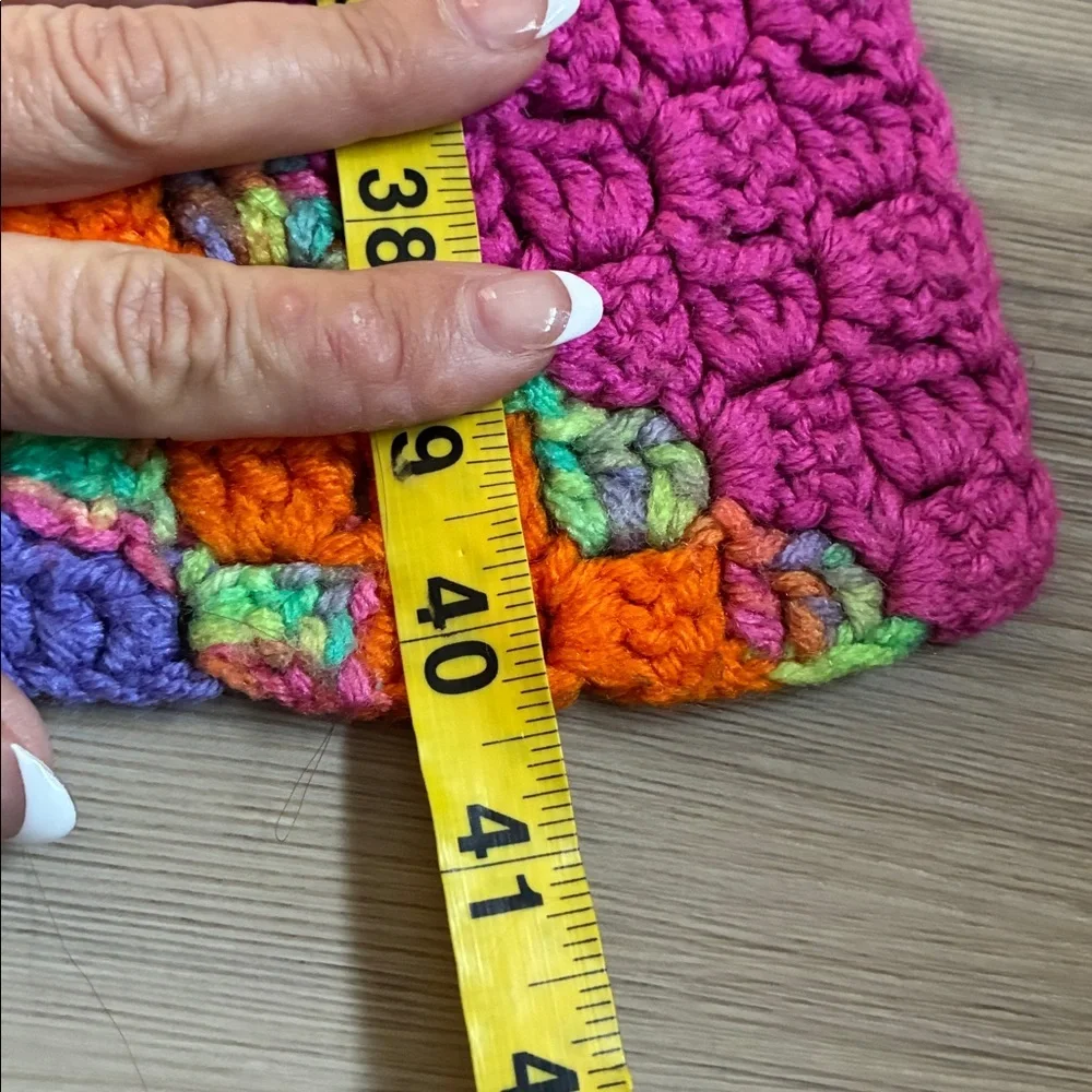 Multicolored Crocheted Blanket Throw Orange purple pink Handmade 40” X 40”